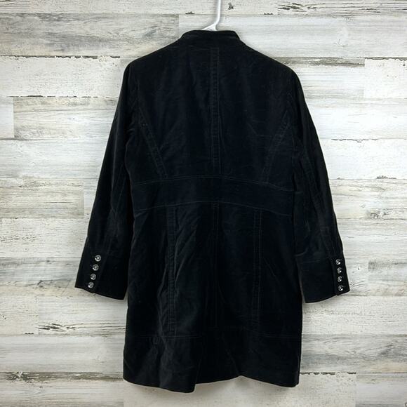 Chico's womens M black velvet button up long sleeve coat jacket - Picture 2 of 7